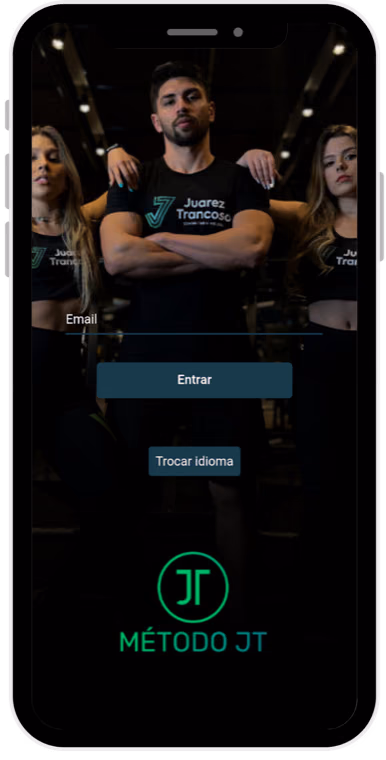 Tela de login de um aplicativo próprio, com marca exclusiva do personal trainer
